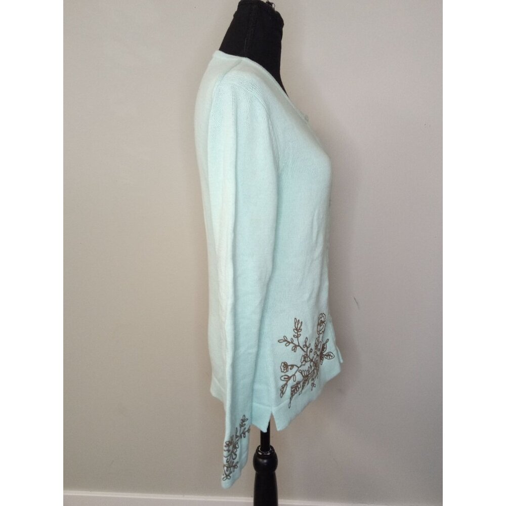 Eddie Bauer Blue Brown Floral Cardigan Size Medium - Picture 4 of 5